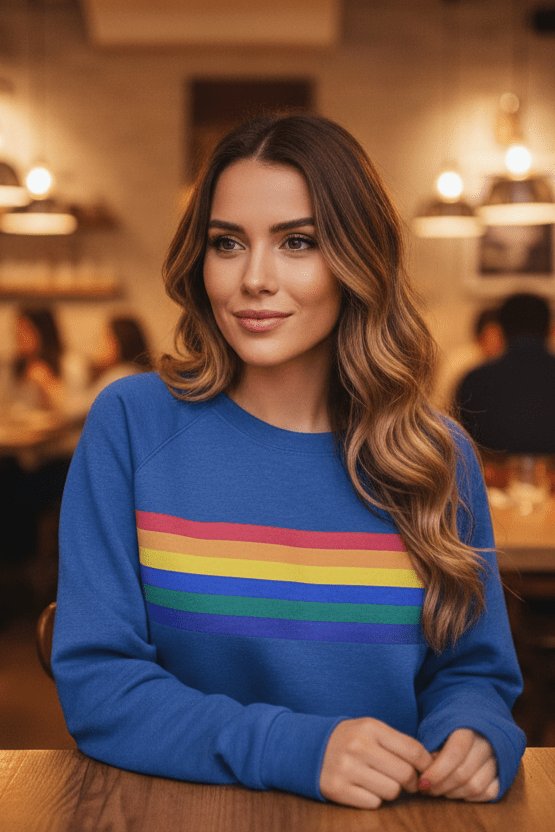Dames Vintage Regenbooggestreepte Relaxed-Fit Sweatshirt