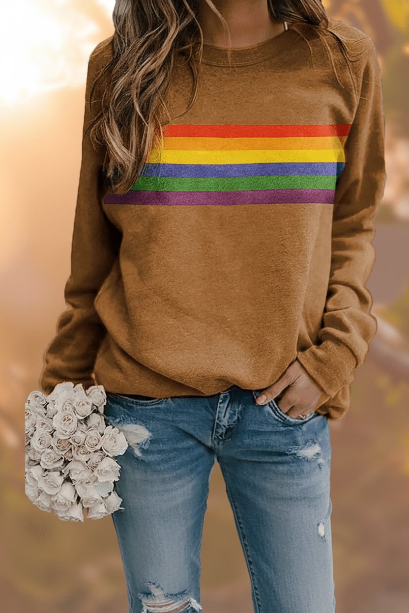 Dames Vintage Regenbooggestreepte Relaxed-Fit Sweatshirt - Yellow