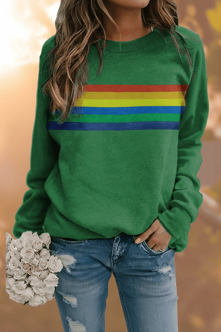 Dames Vintage Regenbooggestreepte Relaxed-Fit Sweatshirt