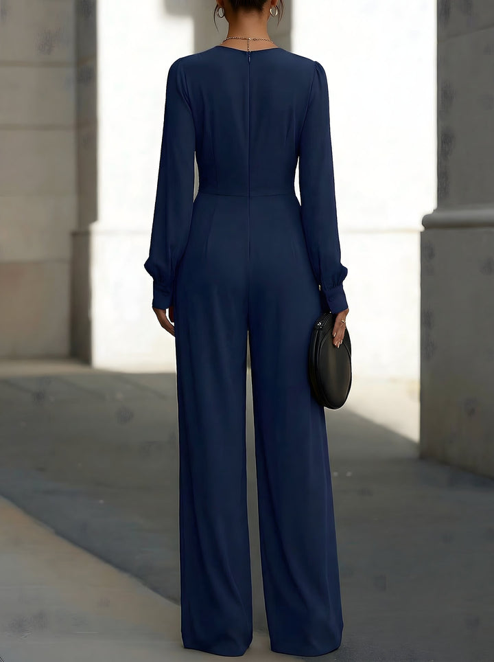Dames Wijdbeens Wikkel Jumpsuit met Lange Mouwen