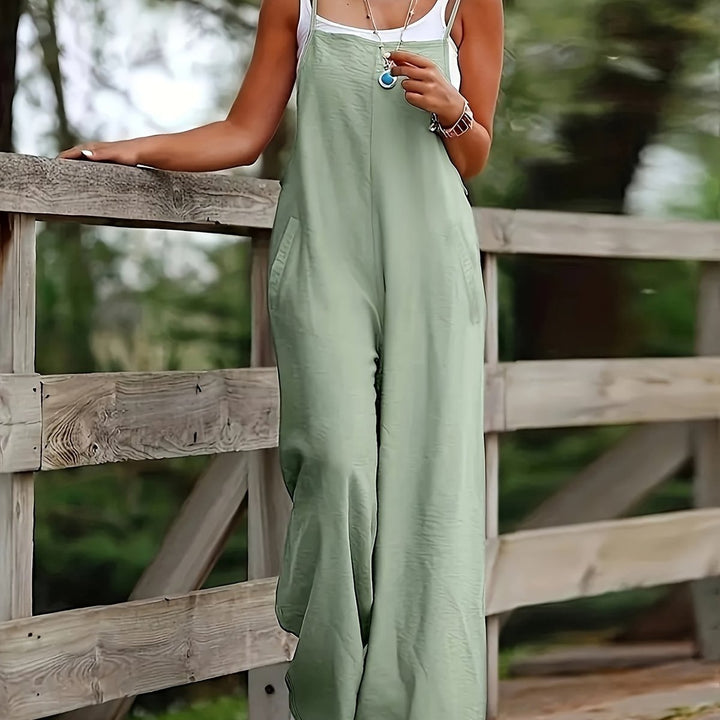 Dames Wijdbeense Linnen Mouwloze Tuinbroek Jumpsuit - Lichtgroen