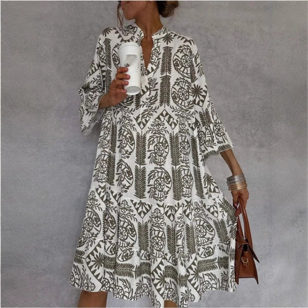 Dames Wijdvallende Bloemenprint Tunic Jurk