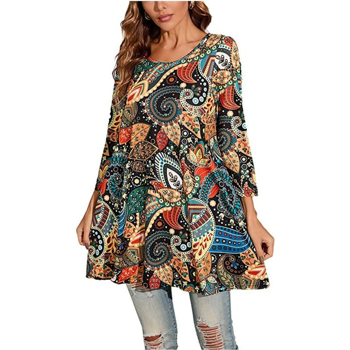 Dames Wijdvallende Mandalaprint Tunic met Driekwart Mouwen - A5
