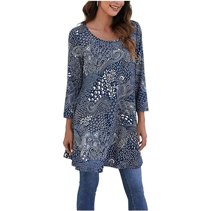 Dames Wijdvallende Mandalaprint Tunic met Driekwart Mouwen - A12