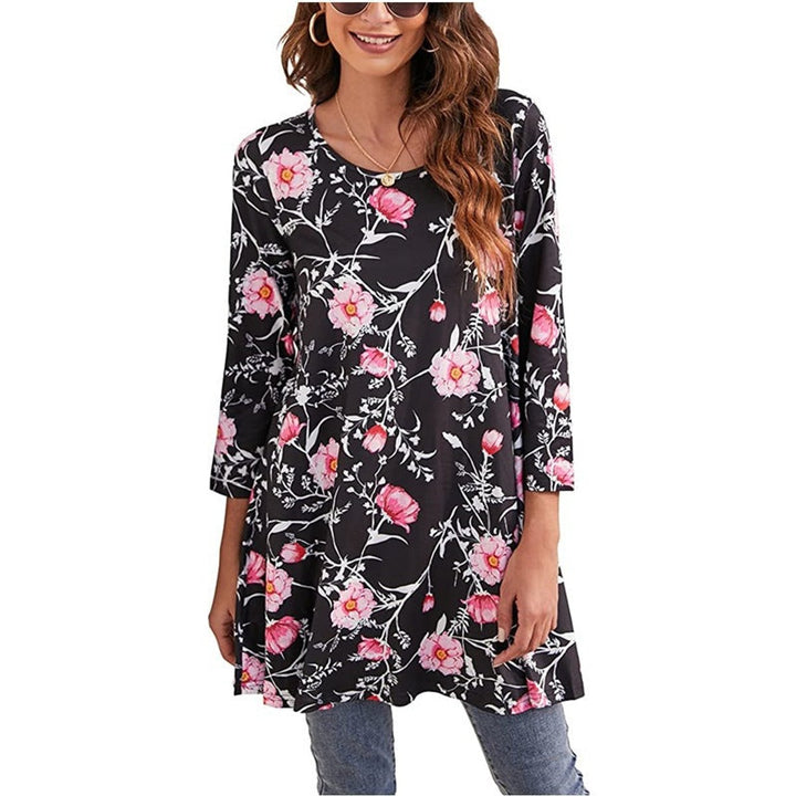 Dames Wijdvallende Mandalaprint Tunic met Driekwart Mouwen - A4