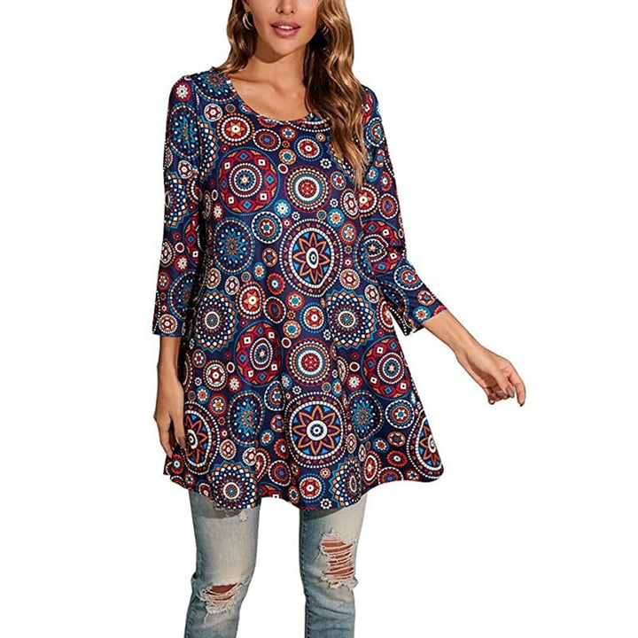 Dames Wijdvallende Mandalaprint Tunic met Driekwart Mouwen - 11