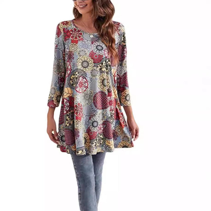 Dames Wijdvallende Mandalaprint Tunic met Driekwart Mouwen