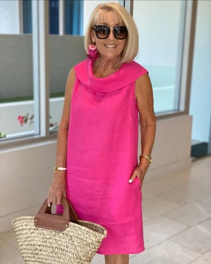 Dames Zomerjurk Mouwloos Lichtgewicht Halslijn - Pink
