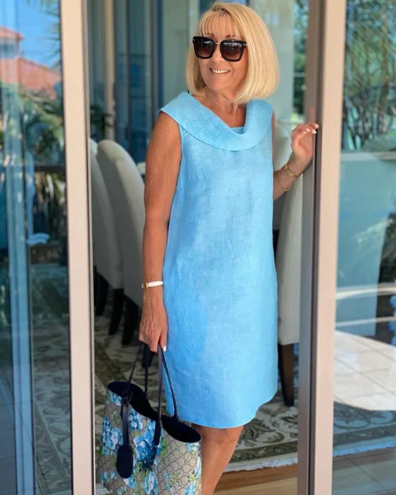 Dames Zomerjurk Mouwloos Lichtgewicht Halslijn - Sky Blue