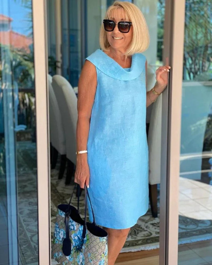 Dames Zomerjurk Mouwloos Lichtgewicht Halslijn - Sky Blue