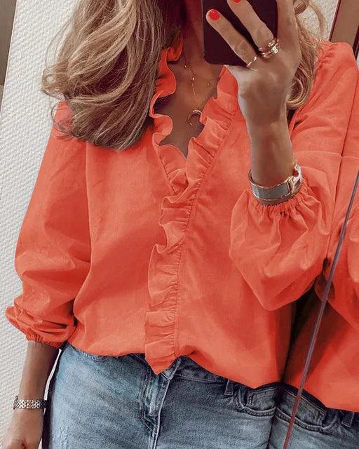 Isabelle | Women Ruffle Detail V Neck Blouse