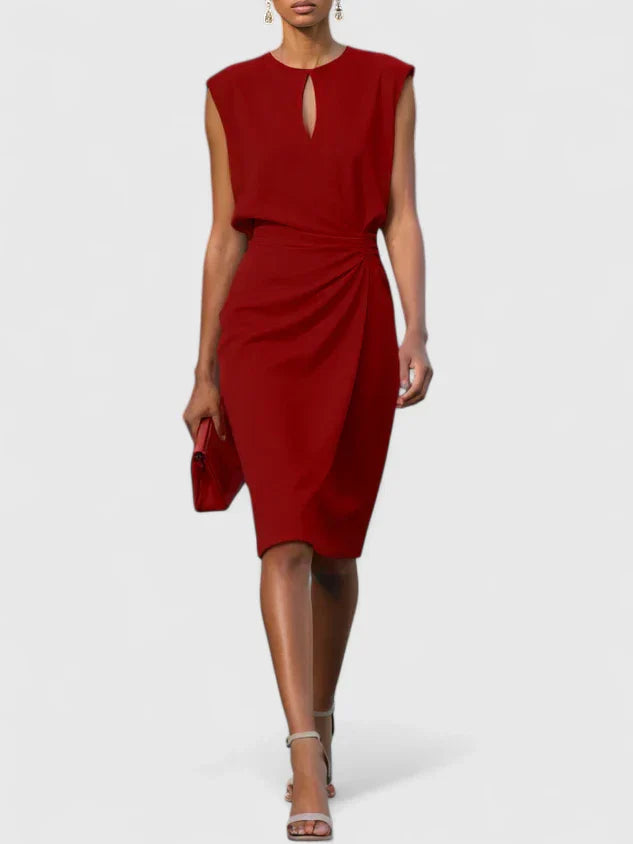 Paige | Dames mouwloze midi-jurk met plooidetail
