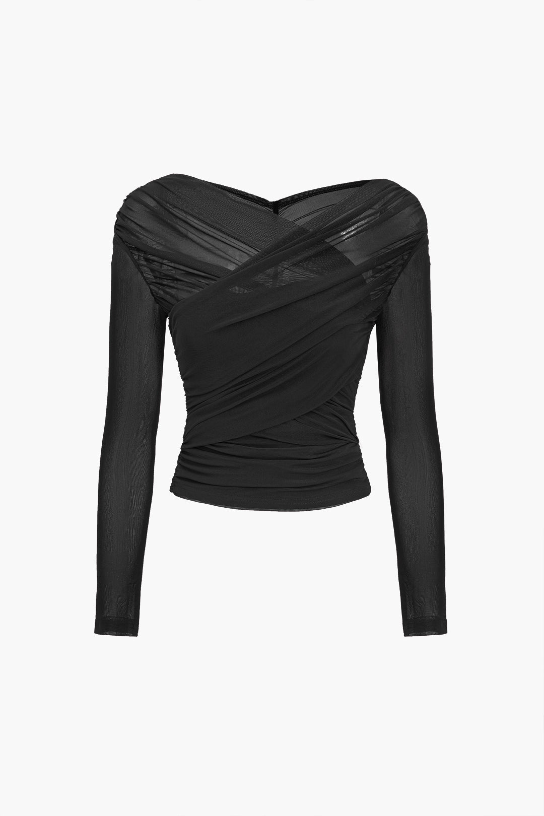 Katie | Women Ruched Mesh Long Sleeve Top