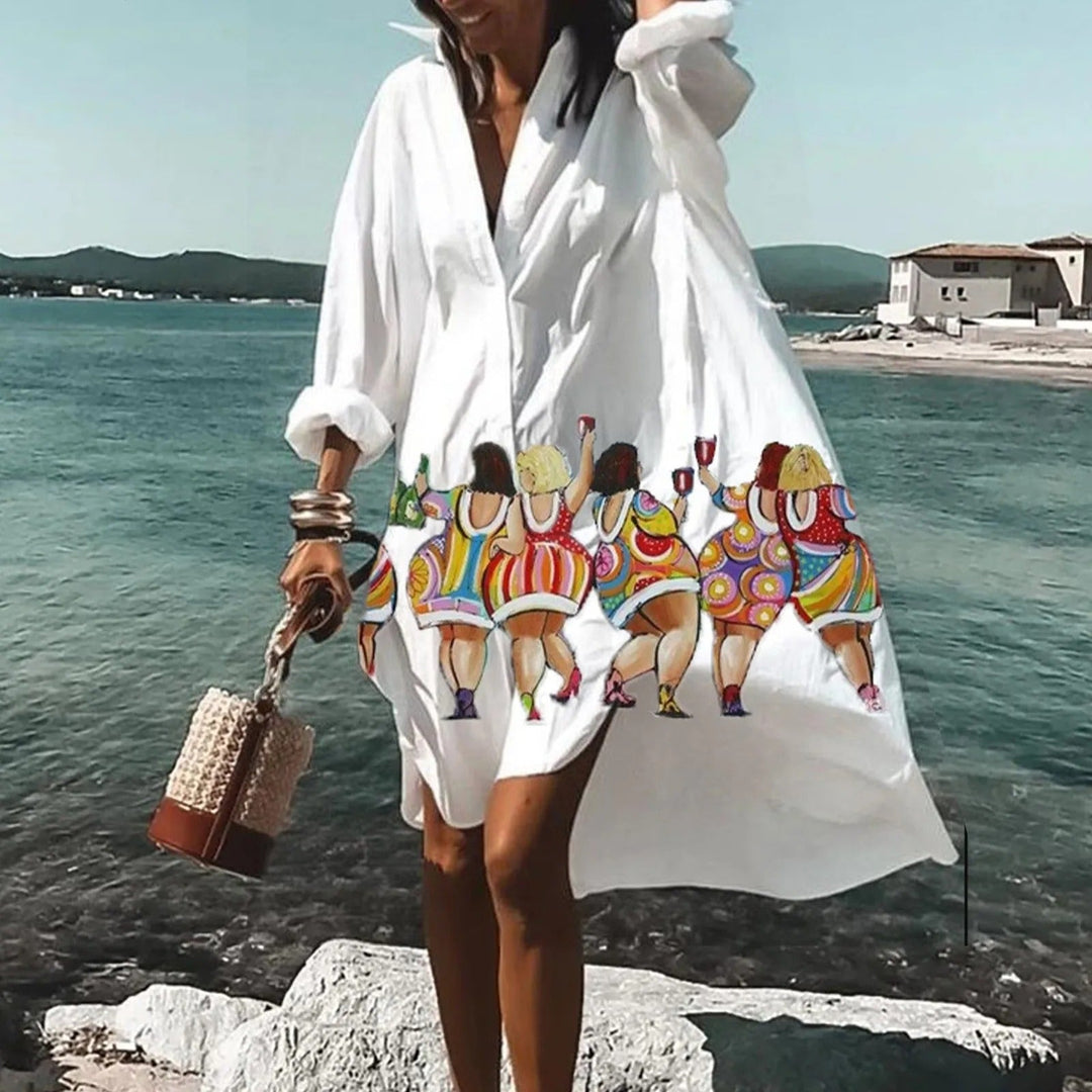 Emily | Women Casual Printed Shirt Midi Dress
