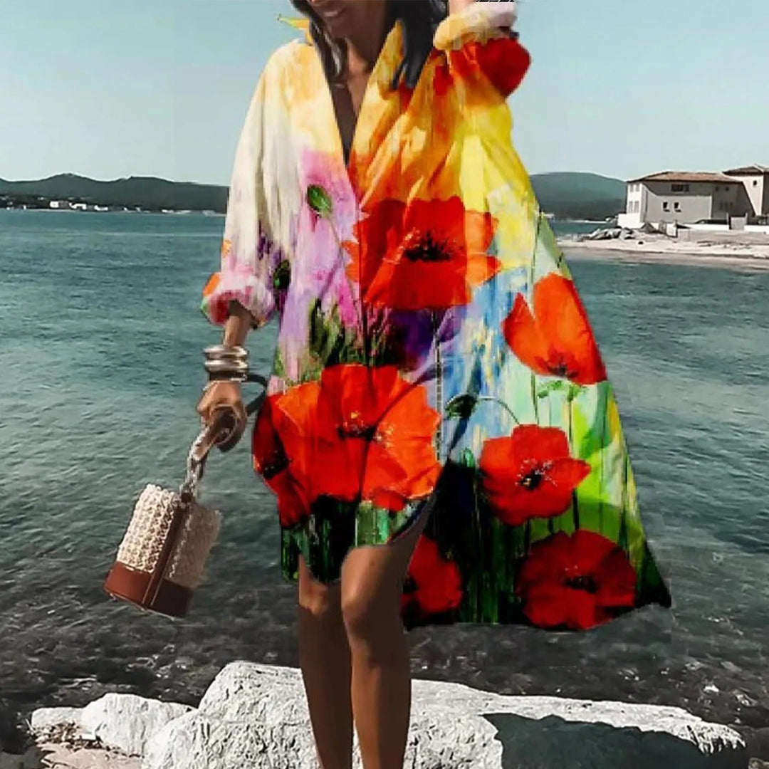 Emily | Women Casual Printed Shirt Midi Dress