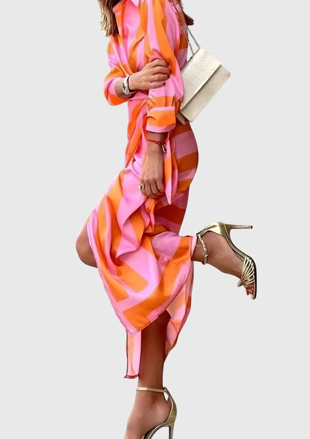 Callie | Dames Gestreepte Wikkel Midi Jurk