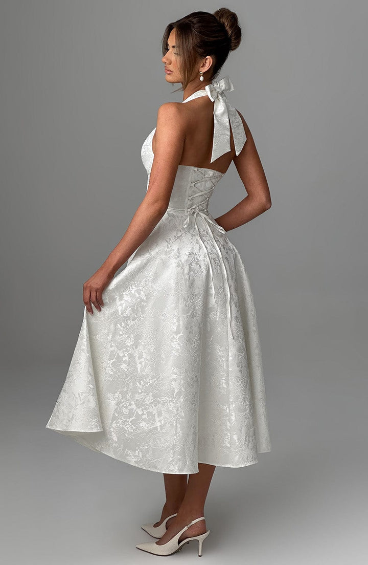 Phoebe | Dames Bruiloft Gasten Halter Midi Jurk