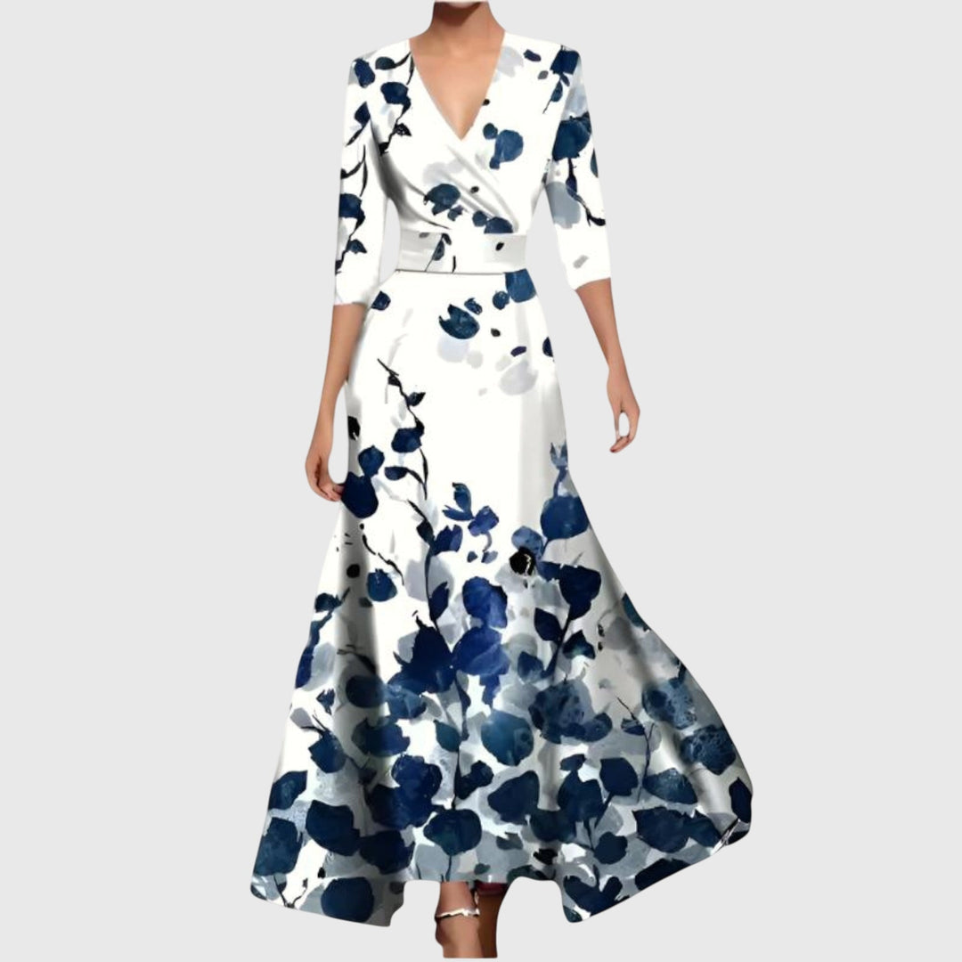 Angelica | Dames bloemen V-hals maxi jurk