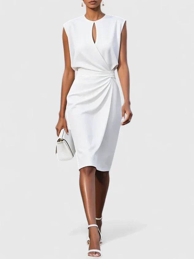Paige | Dames mouwloze midi-jurk met plooidetail