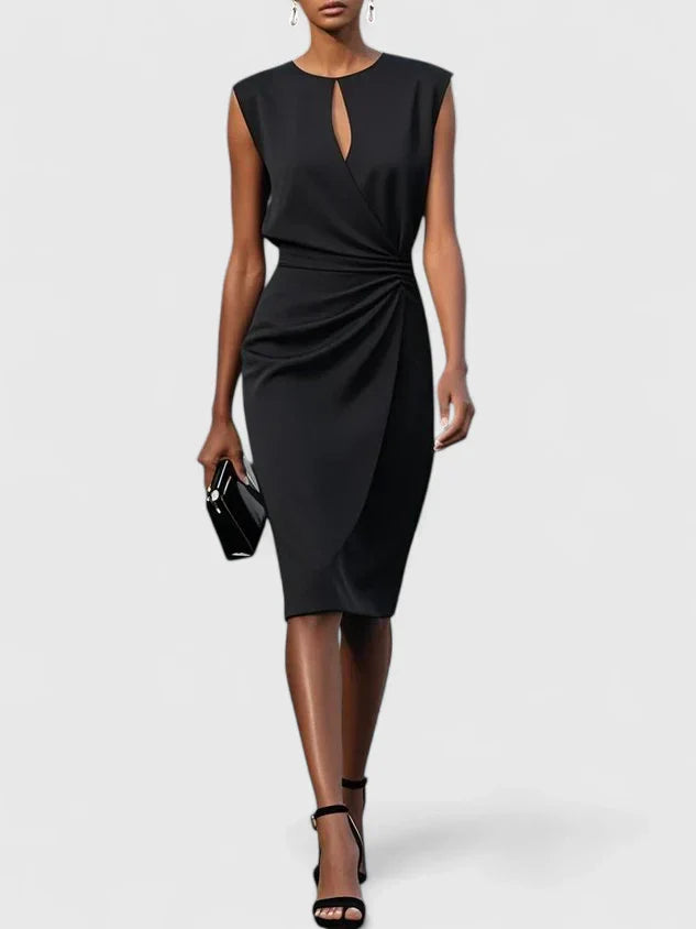 Paige | Dames mouwloze midi-jurk met plooidetail