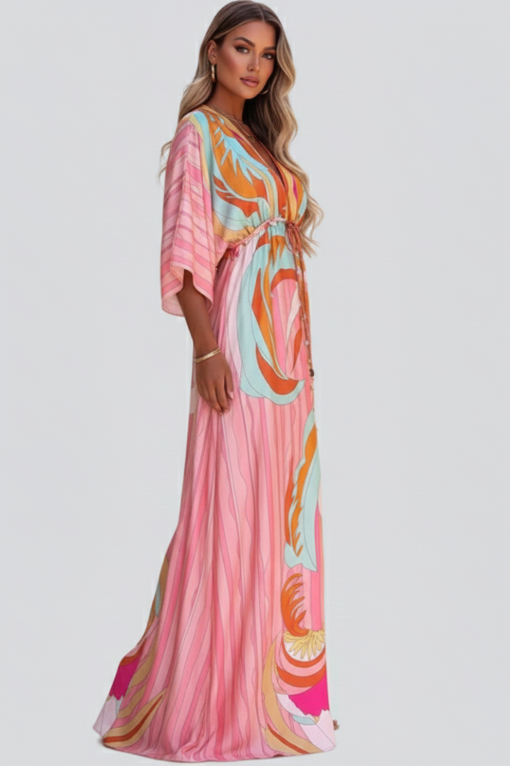 Sienna | Dames Maxi Jurk met Print, V-Hals en Riem