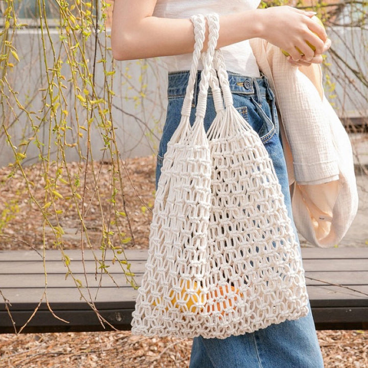 Gehaakte Katoenen Tote Bag Macramé Boodschappentas