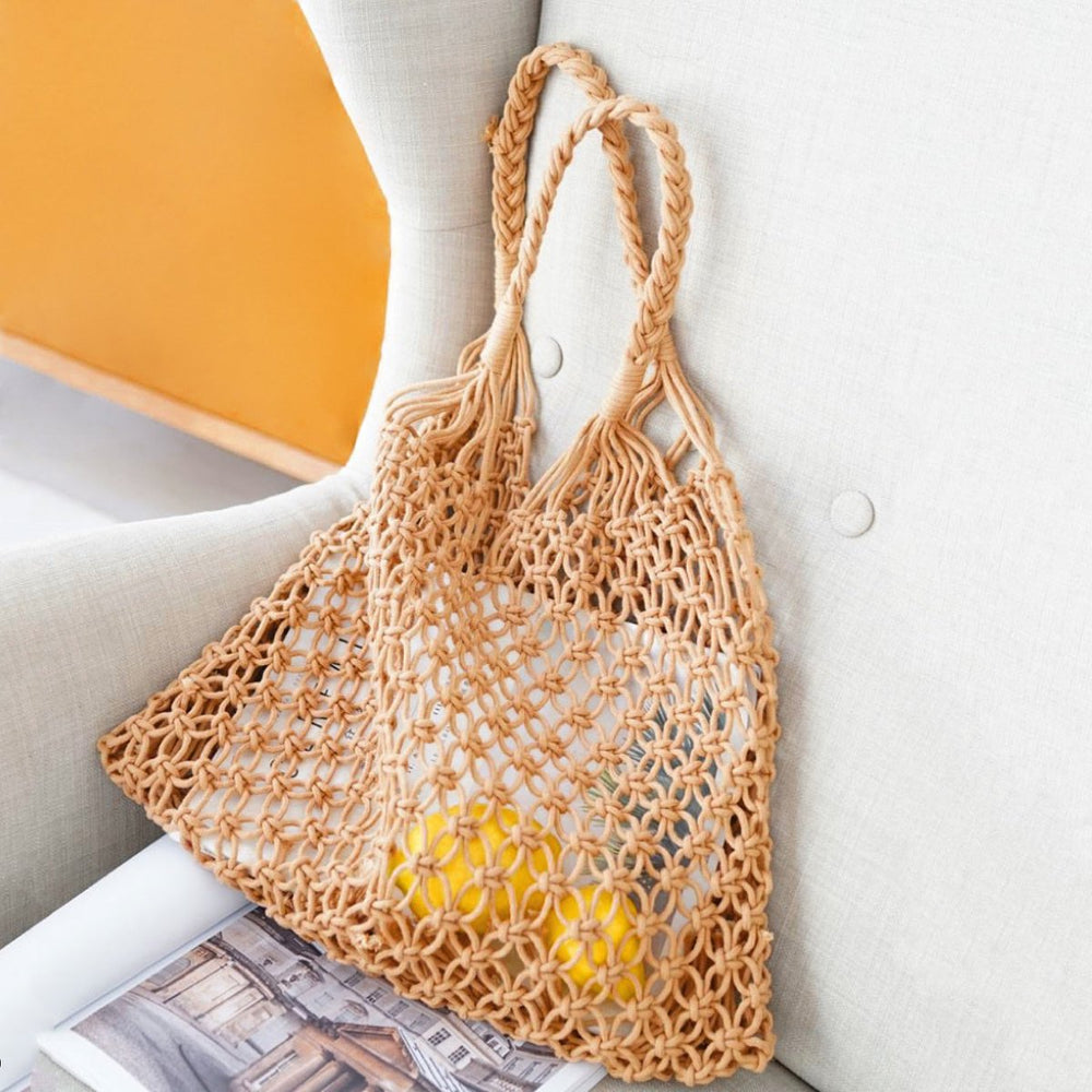 Gehaakte Katoenen Tote Bag Macramé Boodschappentas