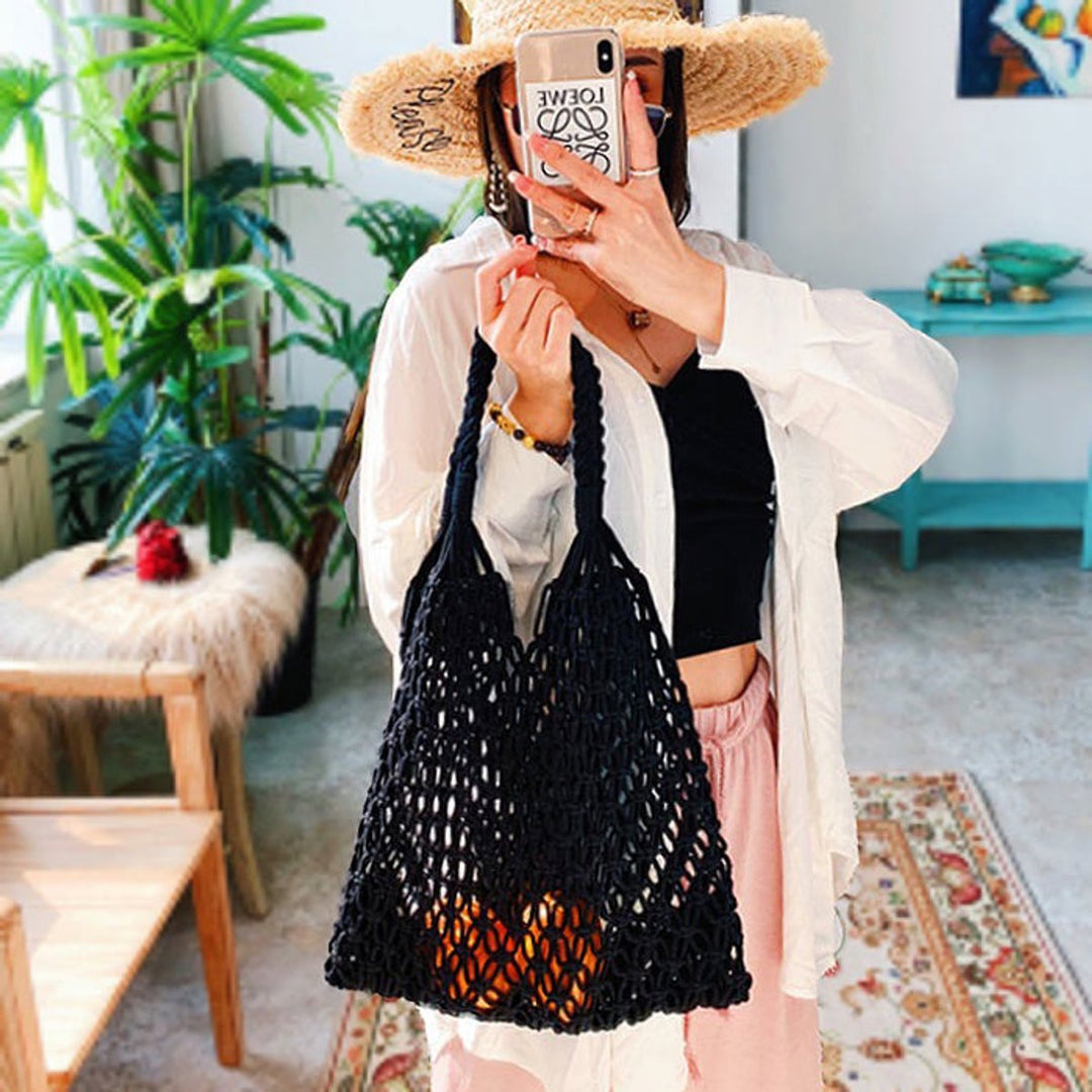 Gehaakte Katoenen Tote Bag Macramé Boodschappentas