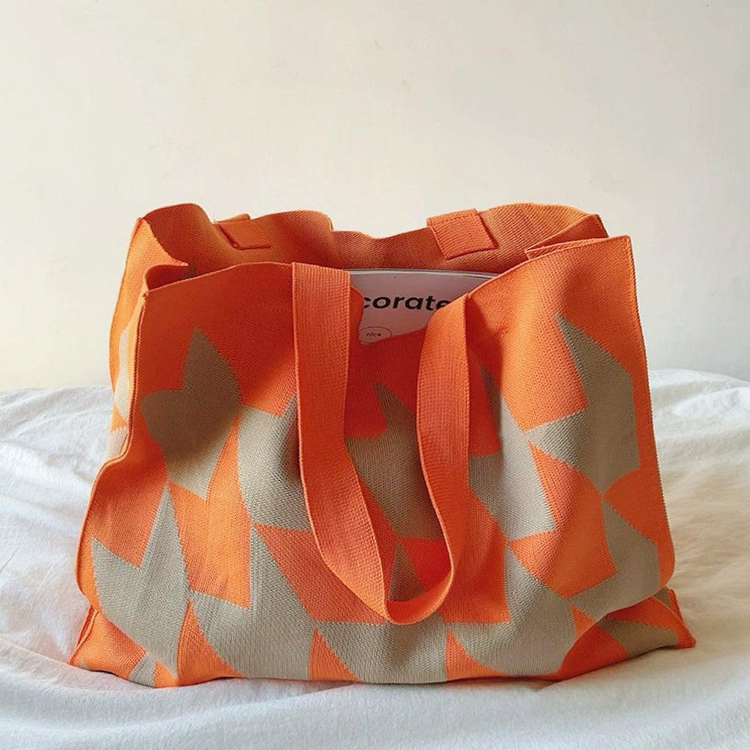 Grafische Canvas Tote Bag Ruime Beige Roze Shopper - Orange