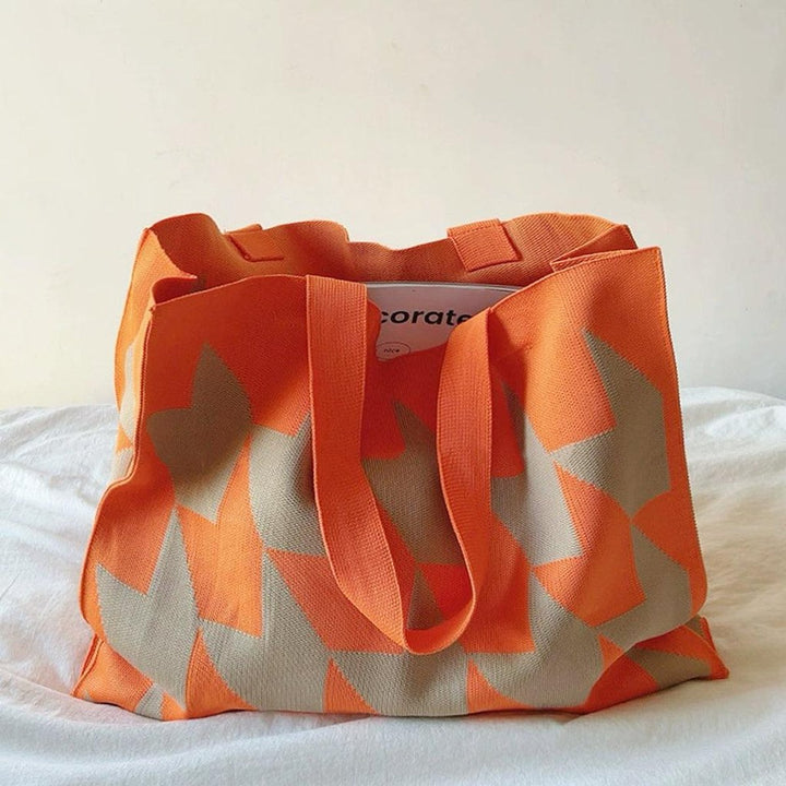 Grafische Canvas Tote Bag Ruime Beige Roze Shopper - Orange