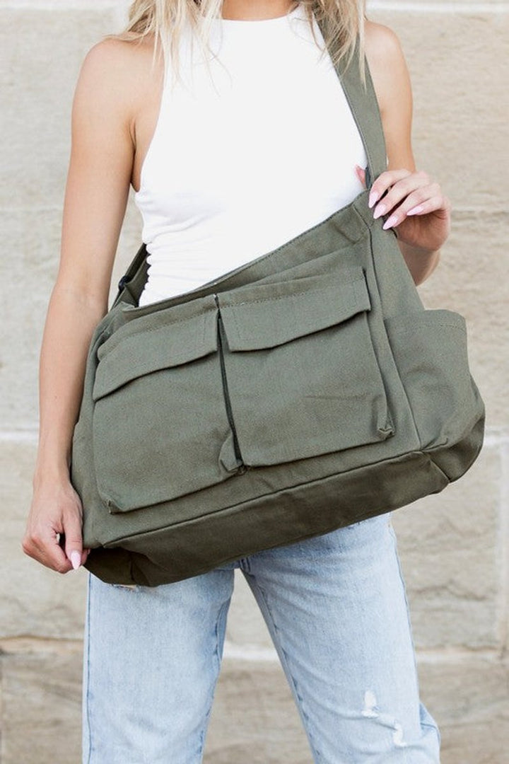 Grote Oversized Canvas Tote Bag Dames Schoudertas - Olive