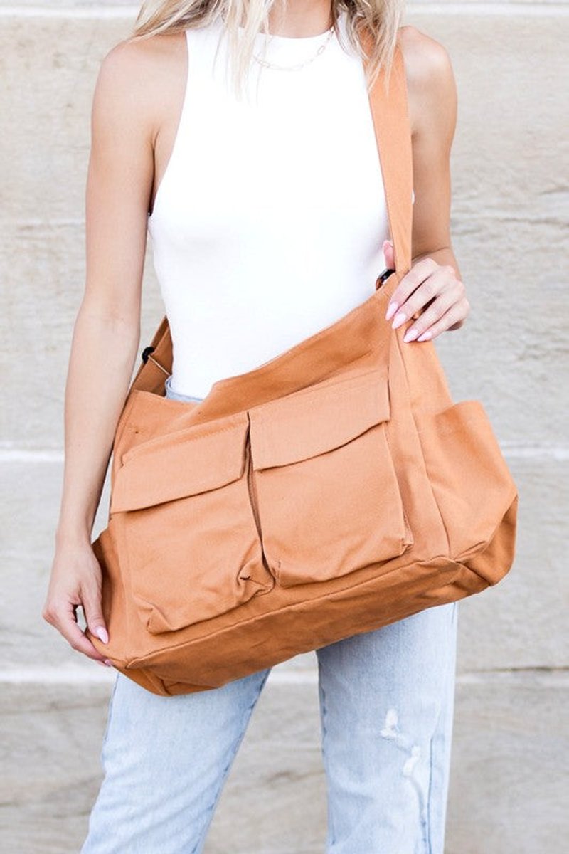 Grote Oversized Canvas Tote Bag Dames Schoudertas - Kamel