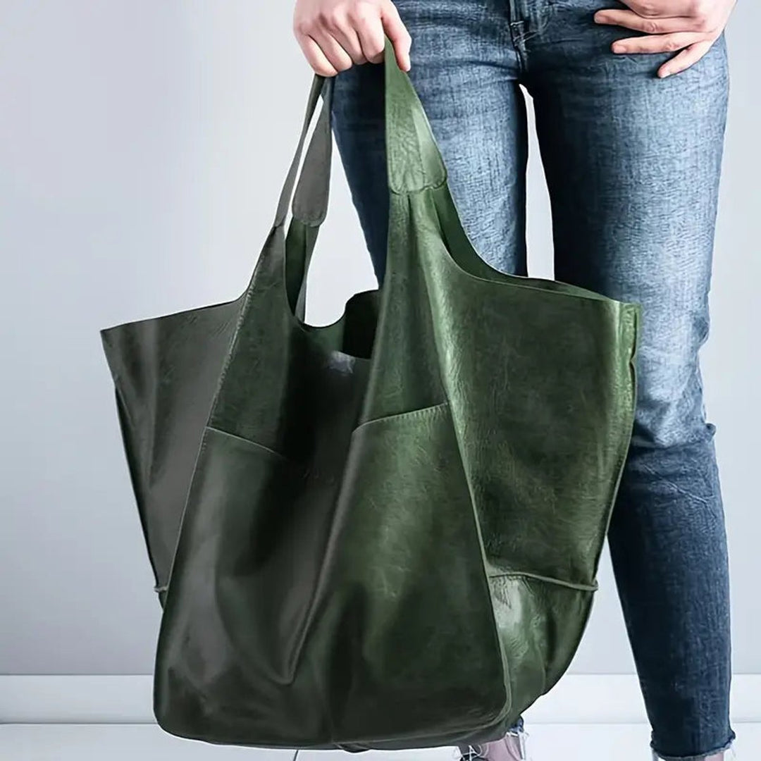 Grote Oversized Kunstleren Tote Bag met Magneetsluitng - Olive