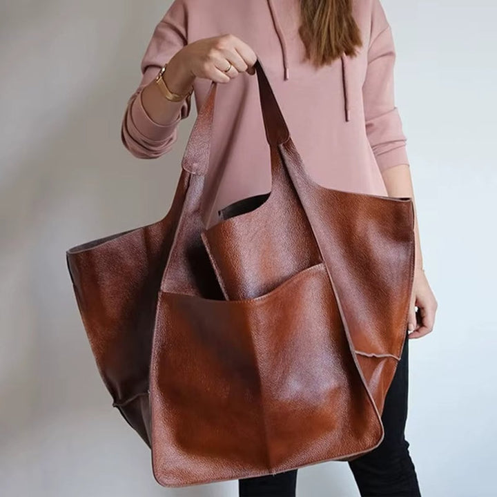 Grote Oversized Kunstleren Tote Bag met Magneetsluitng