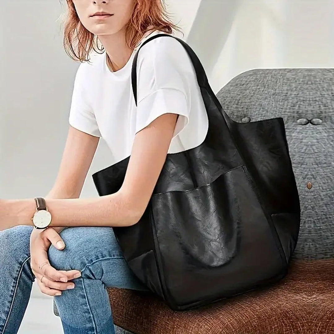 Grote Oversized Kunstleren Tote Bag met Magneetsluitng