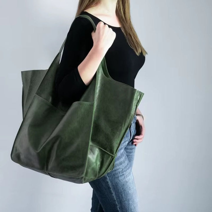 Grote Oversized Kunstleren Tote Bag met Magneetsluitng