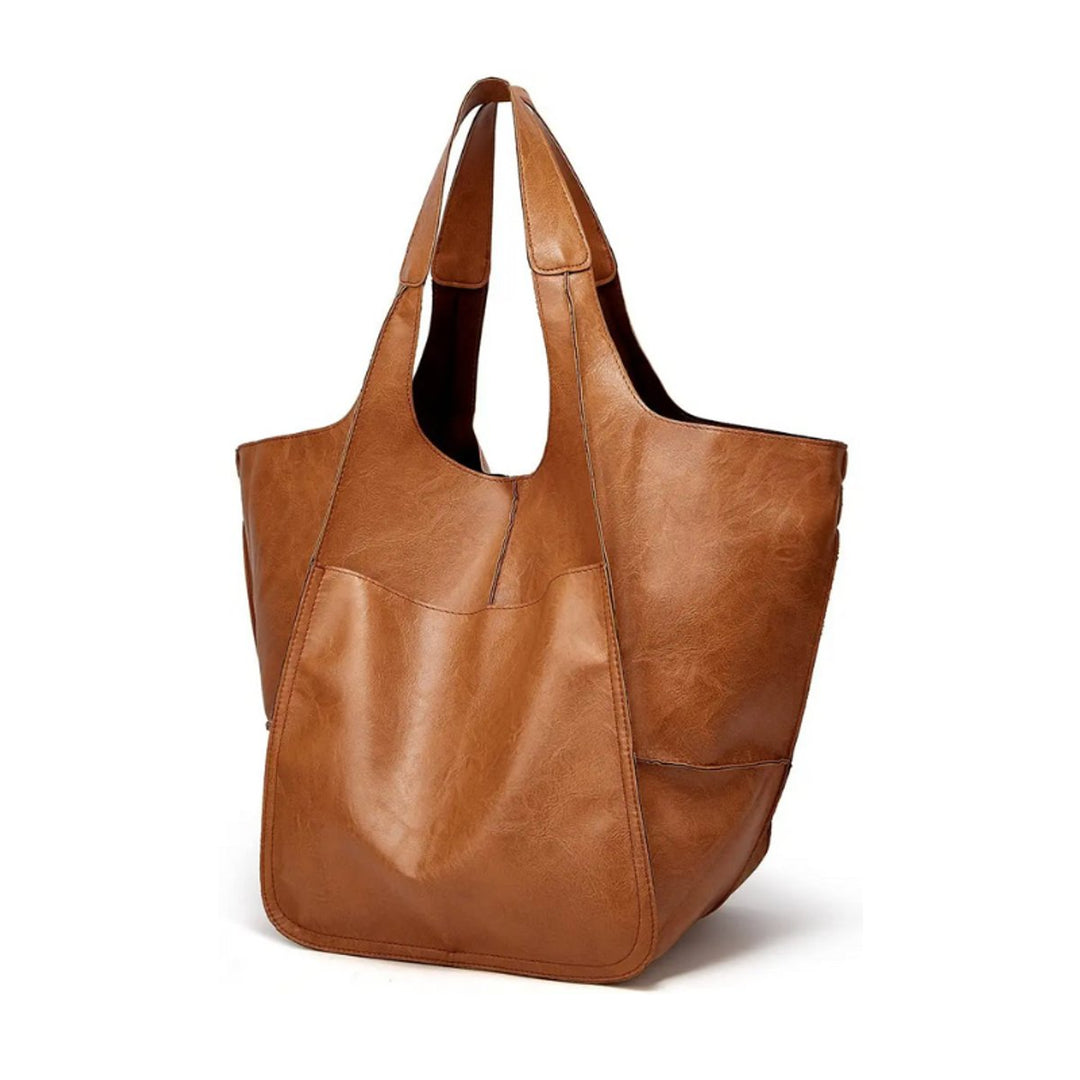 Grote Oversized Kunstleren Tote Bag met Magneetsluitng - Kastanie