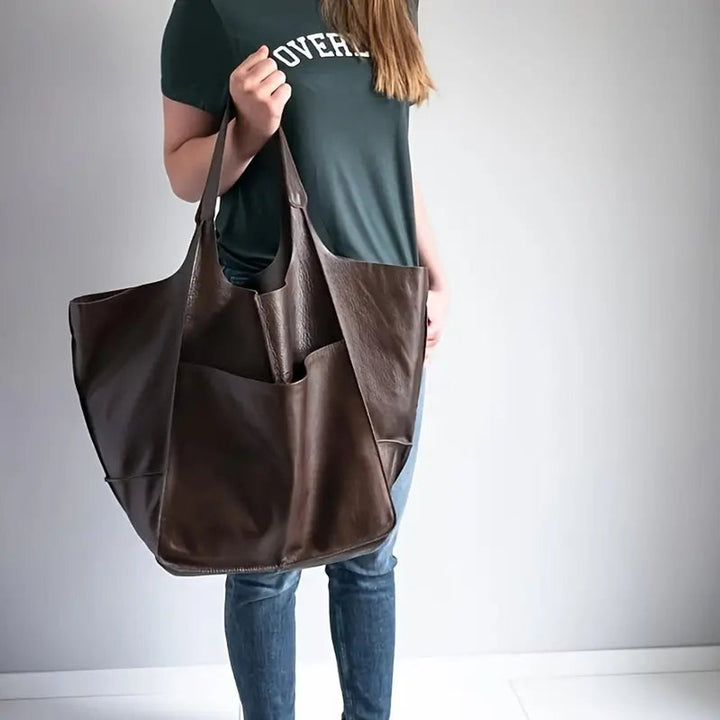 Grote Oversized Kunstleren Tote Bag met Magneetsluitng