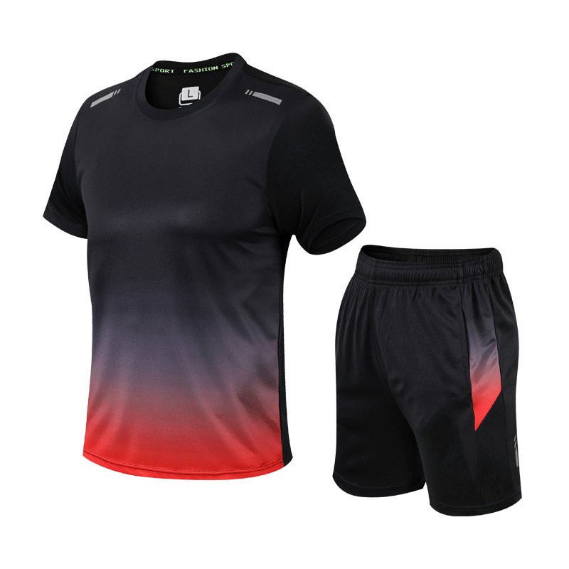 Heren Ademende Sneldrogende Sportset T-Shirt Shorts - Rood