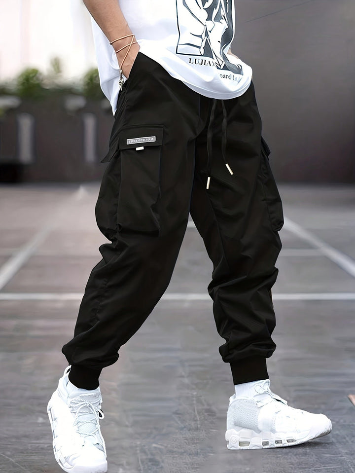 Heren Cargo Joggingbroek met Ribboorden en Trekkoord - Black