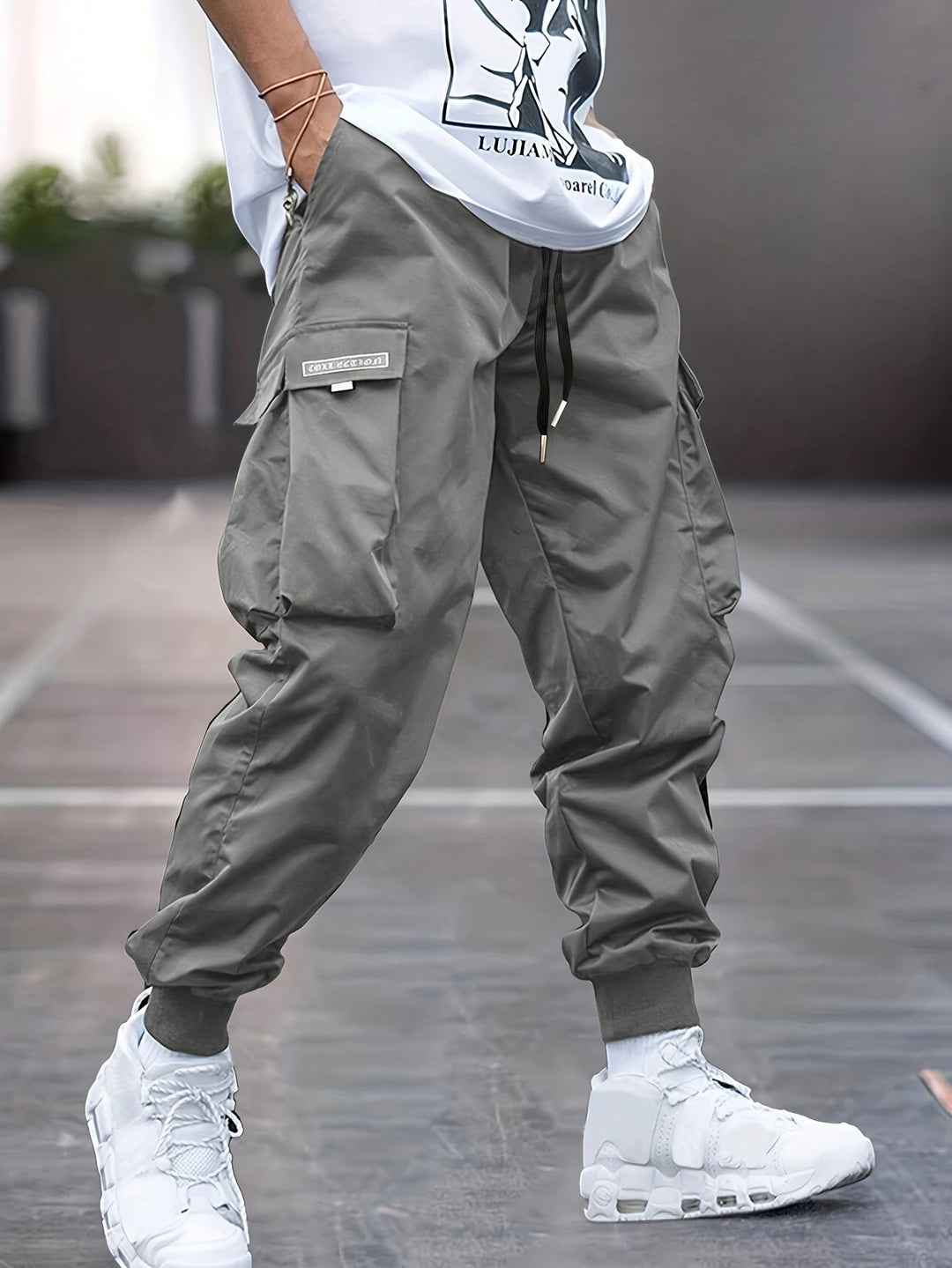 Heren Cargo Joggingbroek met Ribboorden en Trekkoord - Gray