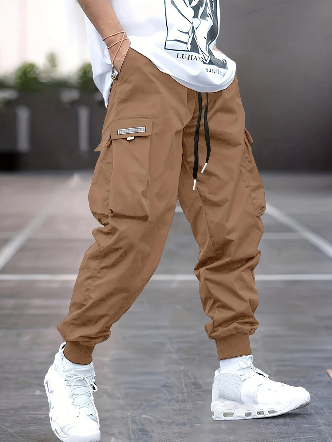 Heren Cargo Joggingbroek met Ribboorden en Trekkoord - Khaki
