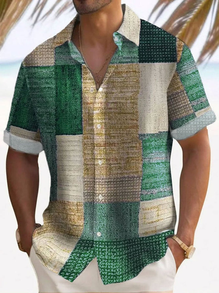 Heren Casual Geruit Kortmouwen Overhemd met Knoopsluiting - Groen