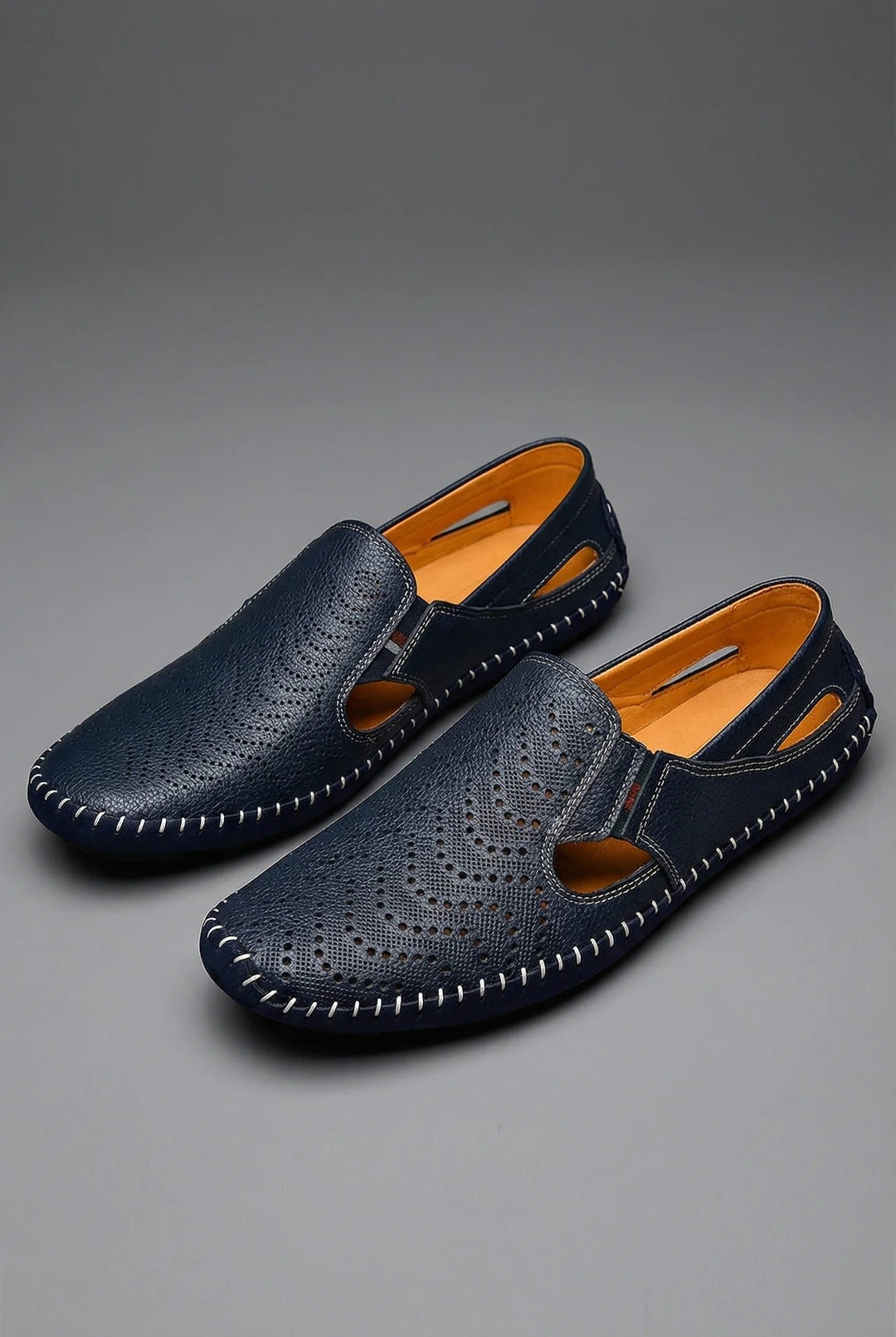 Heren Geperforeerde Instapper Loafers Ademend Zomer - Navy