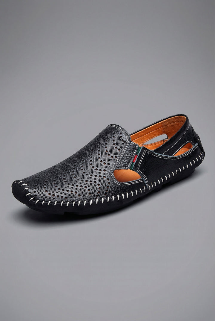 Heren Geperforeerde Instapper Loafers Ademend Zomer - Black