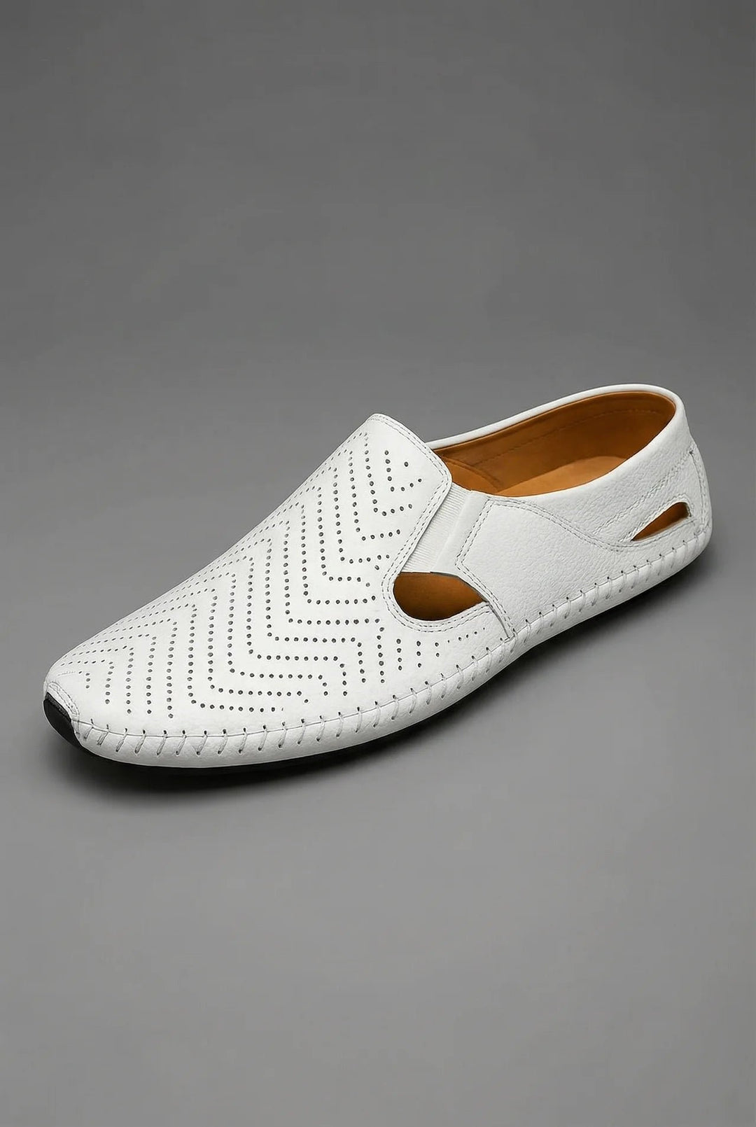 Heren Geperforeerde Instapper Loafers Ademend Zomer - White