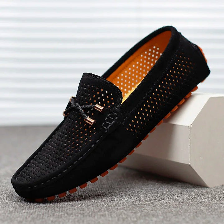 Heren Geperforeerde Suède Instapper Loafer Zomer - Schwarz