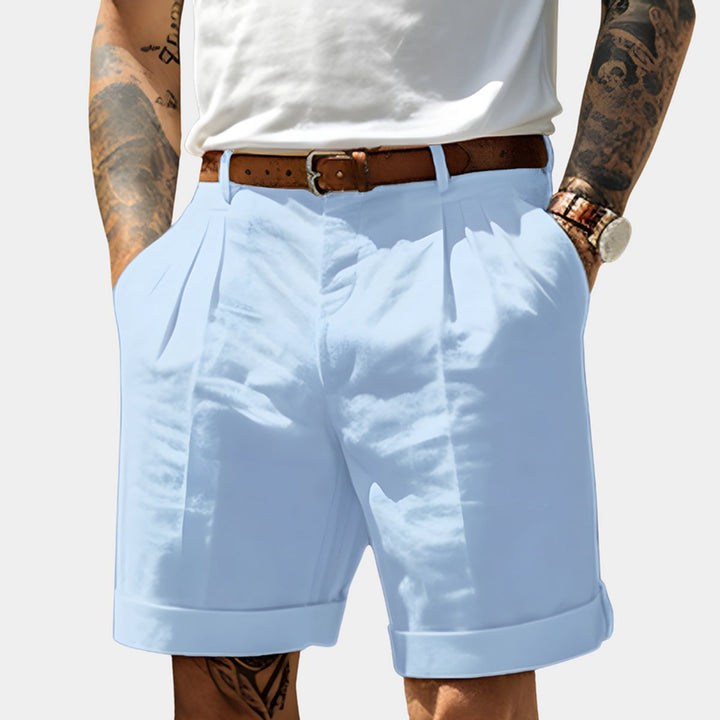 Heren Geplooide Chino Shorts Relaxed Fit - Blauw
