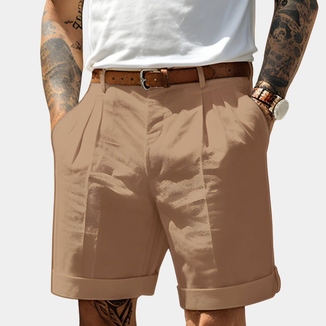 Heren Geplooide Chino Shorts Relaxed Fit - Bruin