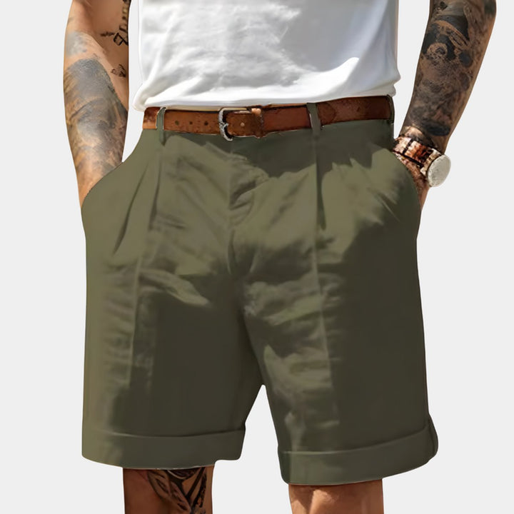 Heren Geplooide Chino Shorts Relaxed Fit - Groen